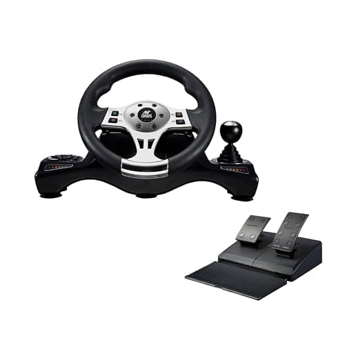 🛒 Ant Esports GW190 Racing Steering Wheel with Pedals & Shifter, 270° Rotation, Universal USB, Compatible with PC, PS4, PS3, Xbox One, Xbox Series X/S, Nintendo Switch & Android TV (Black/Silver)