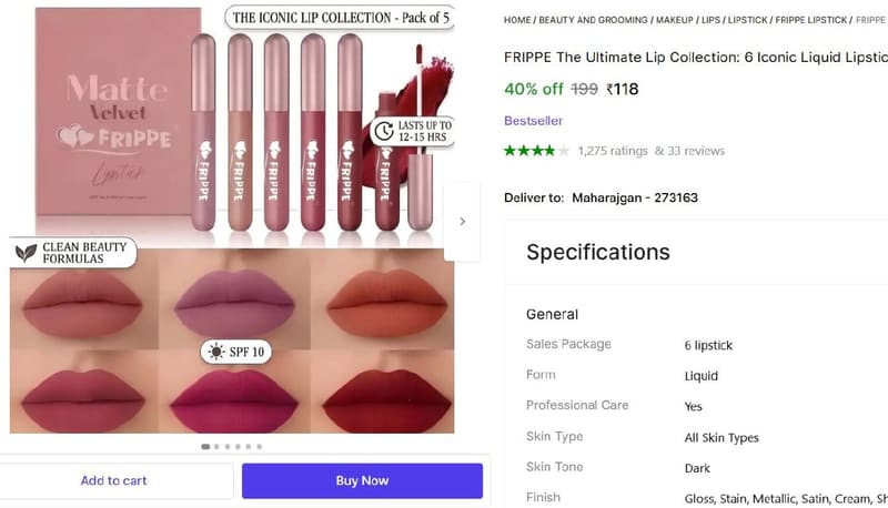 🔥  Matte Lipstick Pack Of 6 @ ₹118