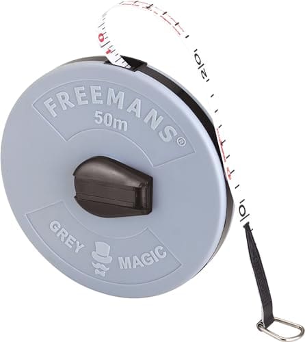 🛒 FREEMANS FM50 Grey Magic Fibreglass Measuring Tape - 50m /165ft with Unbreakable ABS Case || Durable Winding Mechanism Handle and Steel End Hook || Grey Color