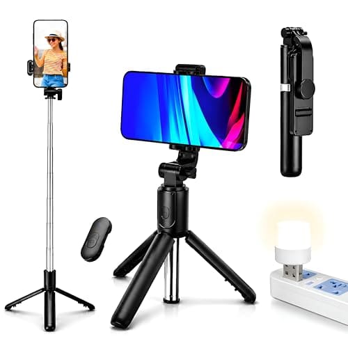🛒 Blushinsta Portable Selfie Stick Tripod Stand with Detachable Wireless Remote & Mobile Tripod Stand for iPhone and All Smartphone, 3-in-1 Multifunctional Design