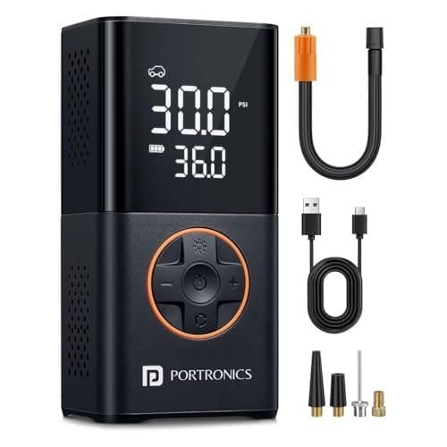 🛒 Portronics Vayu 3.0 tyre Inflator with 150 PSI Pressure, 4000 mAh Battery, Digital Display, Pressure Detection, Air Pump Compressor for Cars, Bikes, Bicycles & Balls(Black)