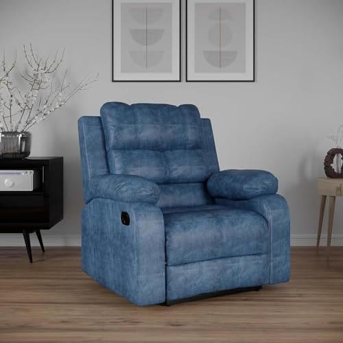 🛒 Amazon Brand - Solimo Perfect Loung Suede Fabric | Single Seater Sofa Recliner | Manual Recliner | Blue Color
