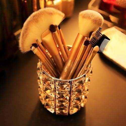 🛒 Zollyss Handcrafted Crystal Makeup Brush Holder Organizer Bling Personalized Pencil Cup Collection Cosmetic Storage Organizer for Vanity, Bathroom, Bedroom, Office Desk