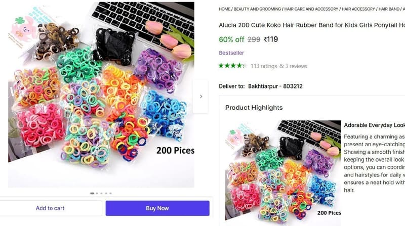 🔥  200 Cute Koko Hair Rubber Band @ ₹119