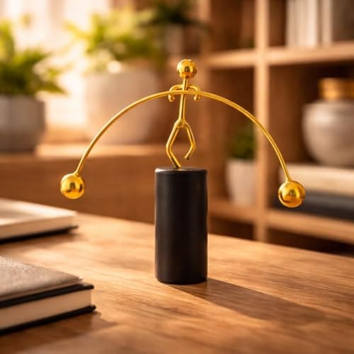 🛒 CraftVatika Office Desk Decorative Showpiece Items Table Decoration Items, Home Decor Items for Living Room, Balancing Gadget for Stress Relief & Focus, Perpetual Motion Metal Pole Balancing Man Gift