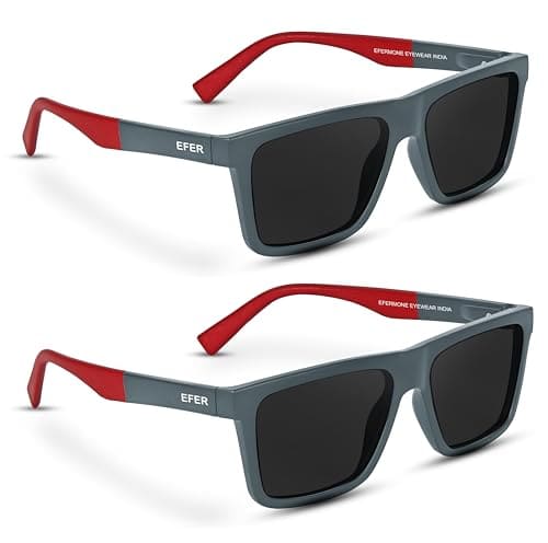 🛒 EFERMONE® Combo Pack of 2 Polarised Sunglasses Men Women Stylish with Lens Cleaner | TAC UV400 Protection Lens | Unisex (Medium) (2 Sunglasses with Hard Cases and Lens Cleaner) (COMBO C)