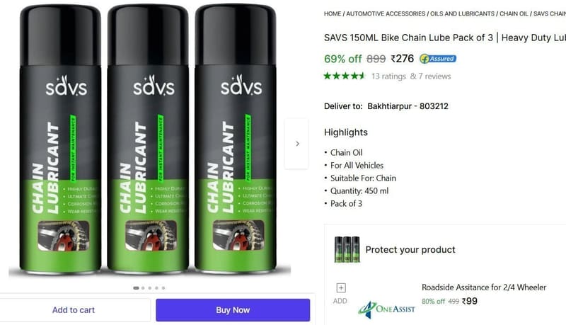 🔥  Bike Chain Lube (450 ml, Pack of 3) @ ₹276
