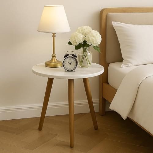 🛒 WIWE SHOPEE Round Bedside Table with Legs Coffee Table Center Table Sofa Side Table Nesting Table End Table for Living Room Bedroom Reception Office Bungalow Engineering Wood (White)