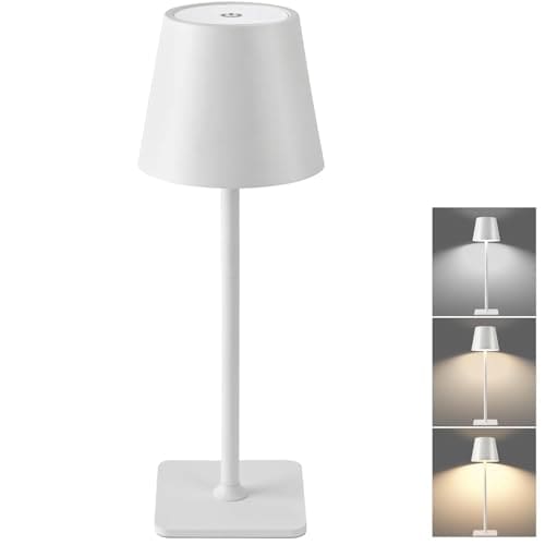 🛒 MASTANO Rechargeable Cordless Table Lamp, LED Touch Control Bedside Lamp with 3 Color Modes, Stepless Dimmable, USB-C Portable Metal Desk Lamp for Bedroom, Restaurant & Outdoor (Metal Light-White)