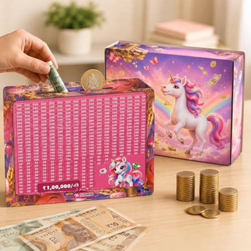 🛒 Storio Unicorn Wooden Piggy Bank with Counter for Kids & Adults, Money Saving Box, Wooden Coin Bank with Number Counter, Cash Savings Bank, Coin Collection Box for Home Office Decor