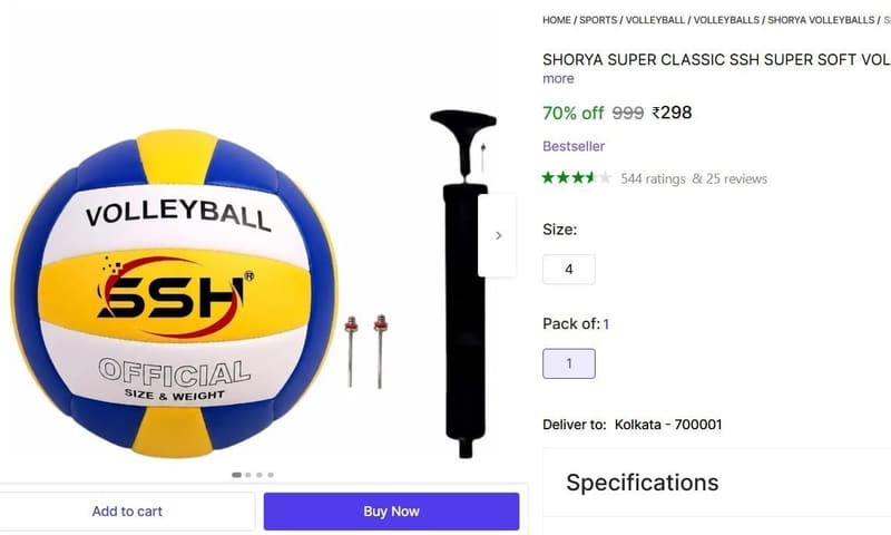 🔥  Volleyball With Pump @ ₹298