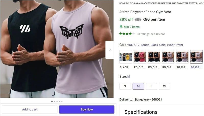 Polyester Fabric Gym Vest  ₹90