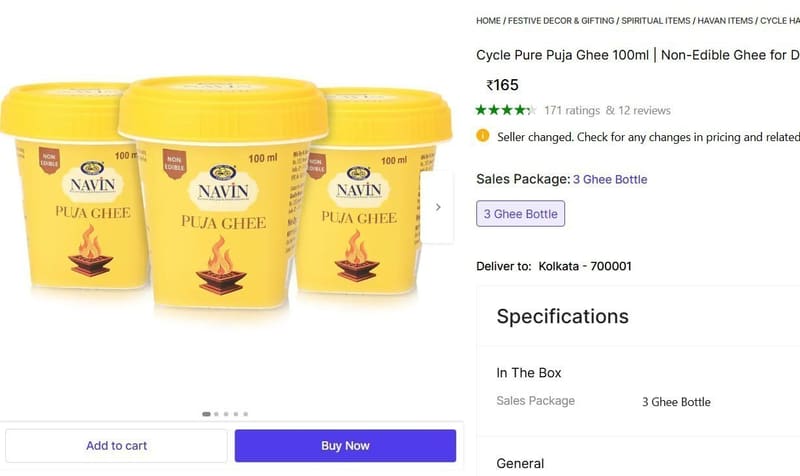 🔥  Pure Puja Ghee - Pack of 3 @ ₹165