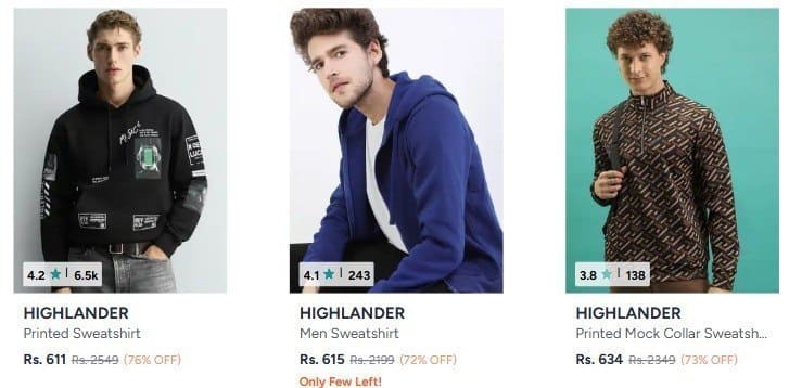 Myntra : Upto 88% Off On Highlander Men Clothing.