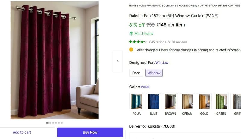 🔥  (5ft) Window Curtain @ ₹146