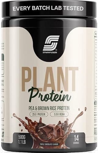 🛒 Sparkfusion Plant Protein Powder| Isolated Pea & Brown Rice Protein|25 gm Protein & All Essential Amino Acids|Easy To Digest|For Active Lifestyle For Men & Women Triple Chocolate Flavour 500 gm