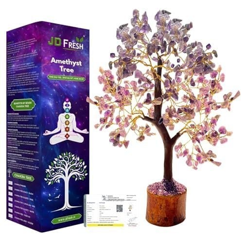 🛒 JD FRESH Certified Amethyst Crystal Tree for Healing, Peace & Positive Energy/Natural Gemstone Tree for Meditation/Reiki/Vastu/Feng Shui Home Décor/Gift (Handcrafted 300 Beads Stone Bonsai Tree)