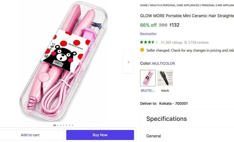 🔥  Portable Mini Ceramic Hair Straightener @ ₹132