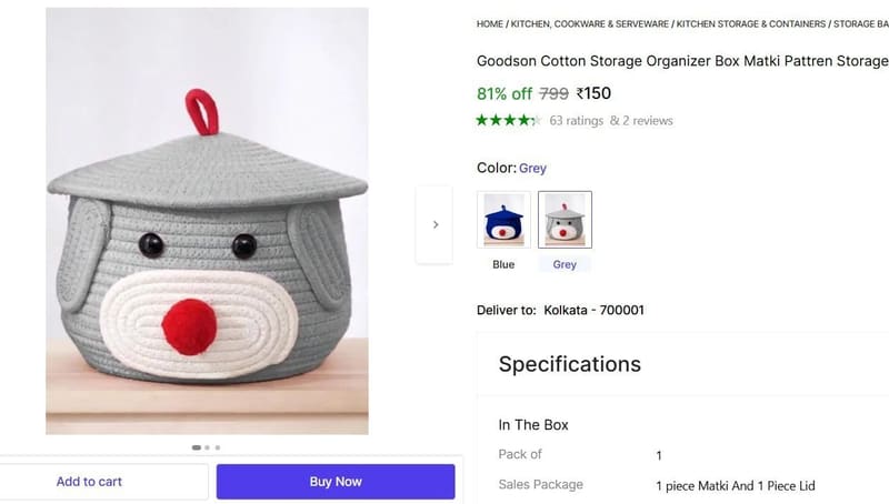 🔥  Cotton Storage Organizer Box @ ₹150