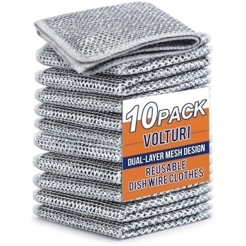 🛒 VOLTURI Non Scratch Wire Dish Cloth (Pack of 10), Steel Scrubber for Utensils Cleaning, Multipurpose Wet and Dry Cleaning, Stainless-Steel Dish Wash Scrubber for Washing Dishes, Sinks, Counters