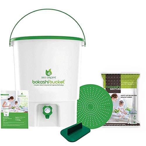 🛒 BIO Drops Bokashi Bucket Indoor Composter 30L White & Green | No Foul Smell, No Worms, No Flies | Kitchen Waste Compost Bin | Advanced Japanese Bokashi Technology