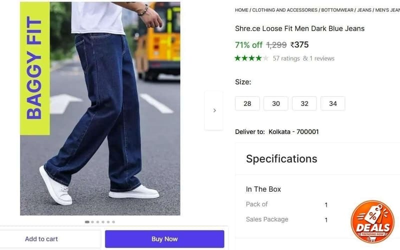 🛍️ Loose Fit Men Dark Blue Jeans at ₹375