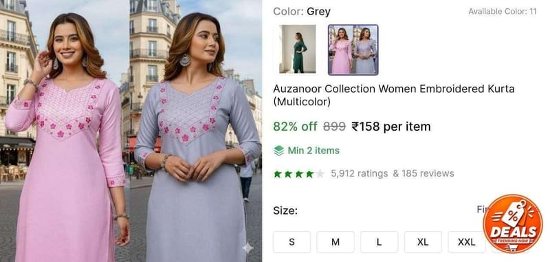 🛍️ Women Printed Kurta at ₹158