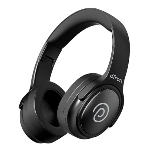 🛒 pTron Studio Pro w/ 65Hrs Playtime, Wireless Over Ear Headphones w/HD Mic, Dual Device Pairing, TruTalk AI-ENC Calls, Low-Latency Game & Music, 40mm Drivers, BT5.4, Type-C Fast Charging (Jet Black)