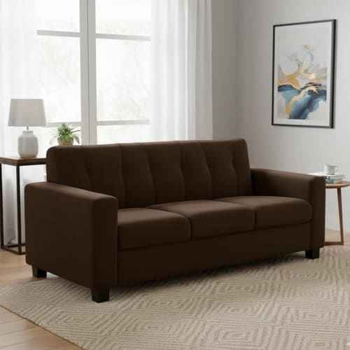 🛒 FURNY Homioy 3 Seater Fabric Sofa Set (Brown) with Velvet Fabric | Durable Comfort | Ideal for Living Room