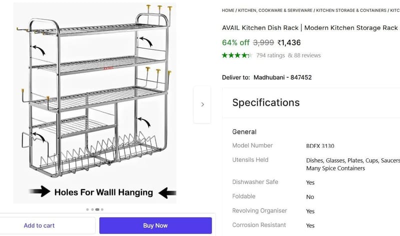 🔥  Modern Kitchen Storage Rack @ ₹1422