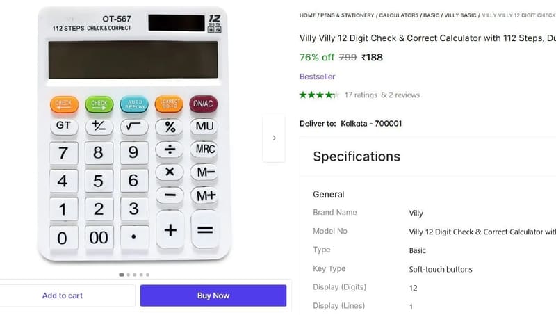 🔥  12-Digit Dual Power Calculator @ ₹188