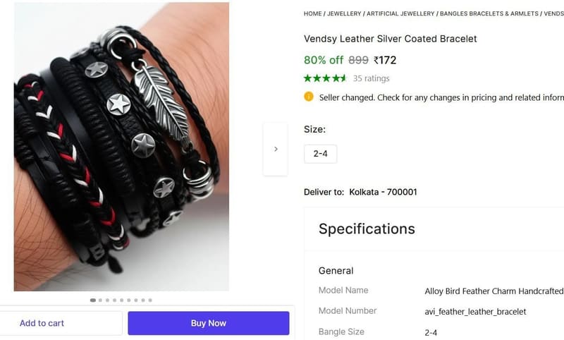 🔥  Alloy Bird Feather Charm Handcrafted Bracelet @ ₹172