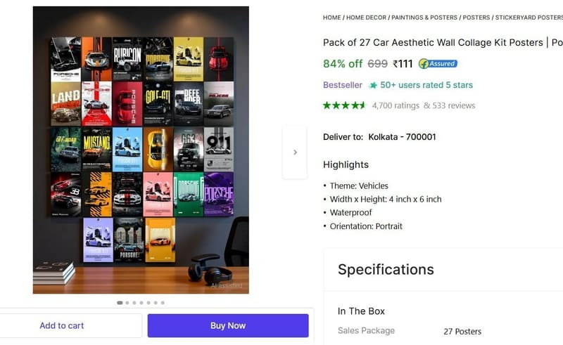 🔥  Pack of 27 Car Aesthetic Wall Collage Kit @ ₹111