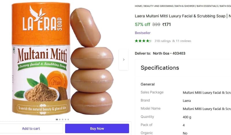 🔥  Multani Mitti Luxury Facial & Scrubbing Soap (4x100gm) @ ₹171