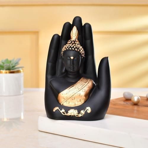 🛒 Craftvatika Golden Handcrafted Palm Buddha Idol for Home,Office and Gifts - Palm Buddha Hand Statues for Living Room Mandir Pooja Room Living Room Diwali Decor