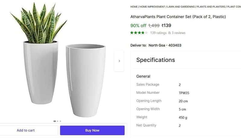 🔥  Plant Container Set (Pack of 2, Plastic) @ ₹139