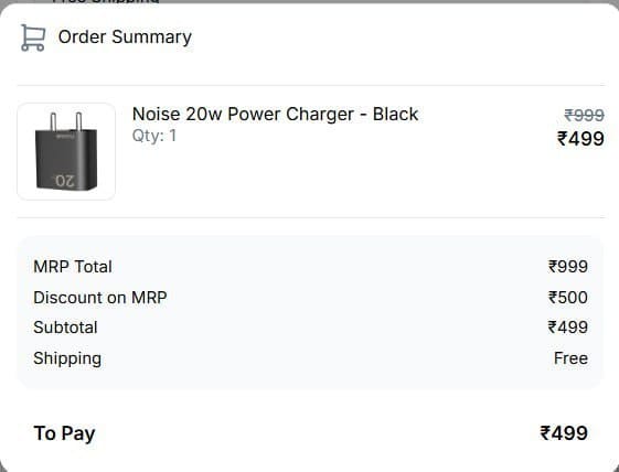 🔌 Noise 20W Fast Charger @ ₹499 Only