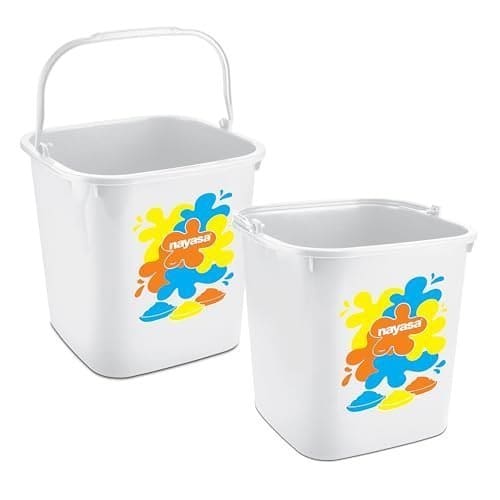 🛒 Nayasa 7.5 Litre Square Plastic Bucket, Set of 2 | Durable Water Storage Bucket | Household & Bathroom Utility | Lightweight & Sturdy Design | White