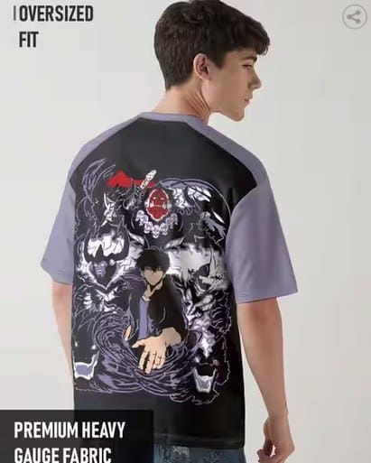 🔥 CRAZYMONK DEMON SLAYER Men Graphic Print Oversized Crew-Neck T-Shirt 👕