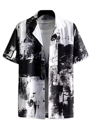 🛒 iCome Stylish Men's Half Sleeve Spandex Shirts – Trendy Printed Casual Wear Color Black Size M (m)