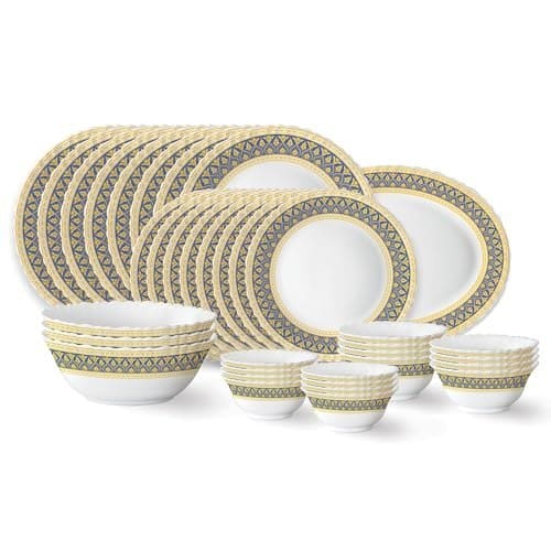 Larah by Borosil Regal Fluted Series Opalware Dinner Set | 3...