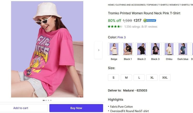 🔥  Women Oversized Round Neck T-Shirt @ ₹317
