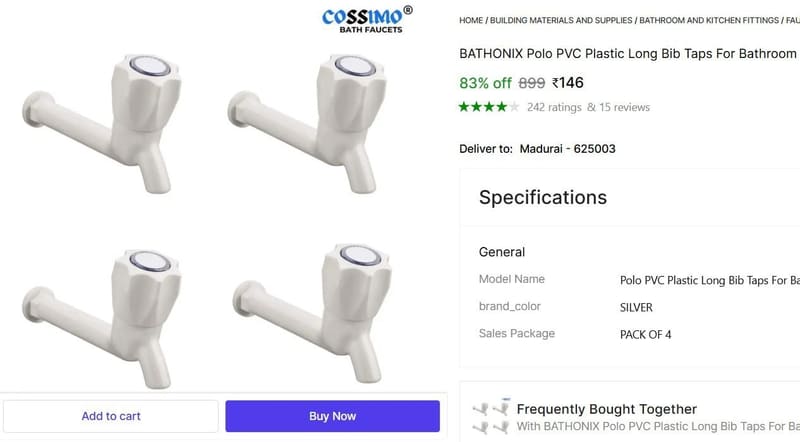 🔥  (Pack of 4) Bib Tap Faucet @ ₹146