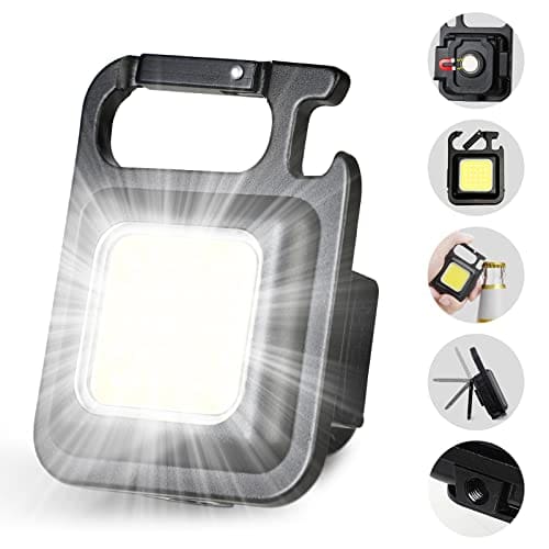 🛒 jeegol DOTCOM LED Mini Cob Keychain and Magentic Flashlight Portable USB Rechargeable Light 3 Light Modes with Folding Bracket,for Walking Camping?Square?,Black, 1000 Lumen