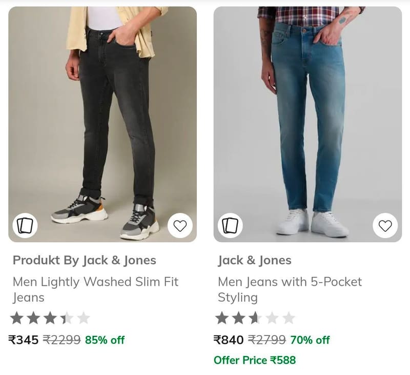 Ajio Loot : Upto 85% Off On Men’s Jeans.