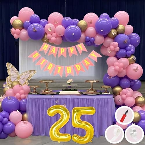 25th Birthday Decoration Items for Pink and Purple Theme Com...