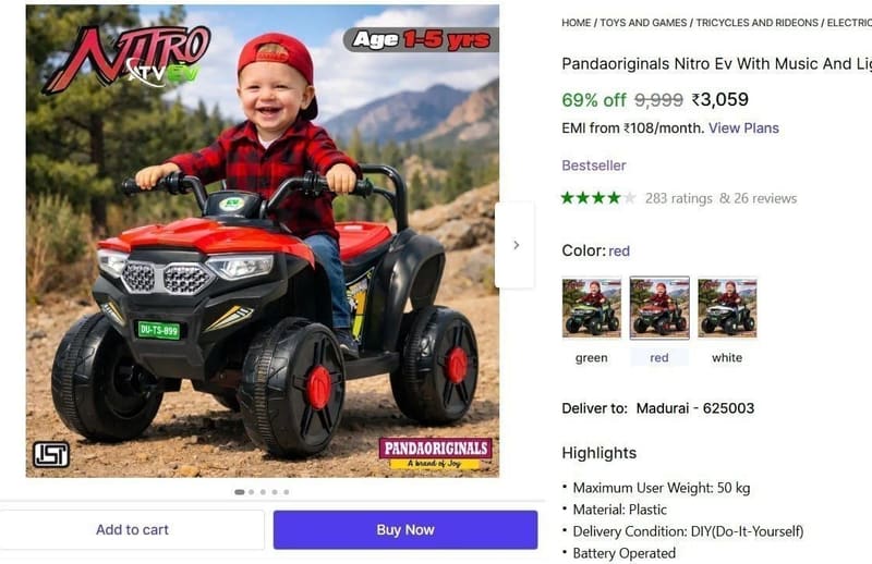 🔥  Jeep Battery Operated Ride On (Multicolor) @ ₹3059