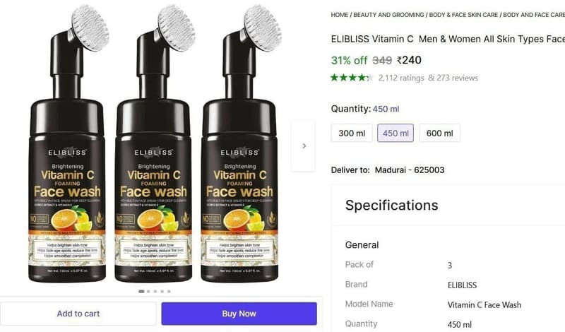 Face Wash (450 ml)  ₹240