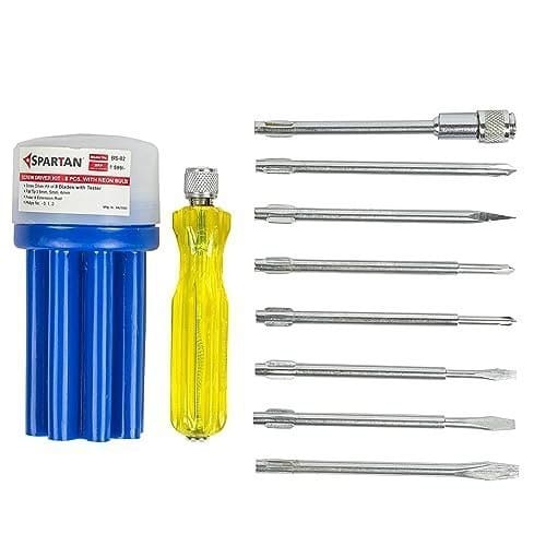 🛒 SPARTAN BS-02 8-in-1 Pc Screw Driver Kit With 3 Flat Blades, 3 Phillips Head, 1 Round Poker Bar, Extension Rod| Multi-purpose Tool Set Screwdriver Set (Multicolor)