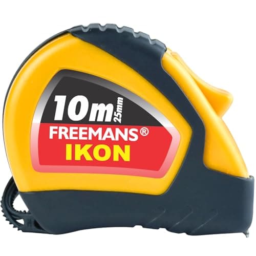 🛒 FREEMANS IKON 10m:25mm Steel Inchi Measuring Tape -10m (Yellow & Black) With Unbreakable ABS case || Soft Grip Bi-material Case || Auto-lock and Belt Clip (Pack of 1)